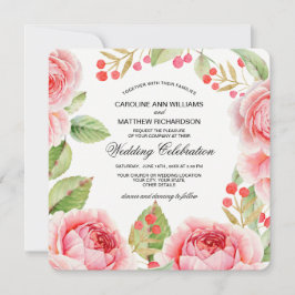Convite Casamento Romântico de Rosas de Aquarela