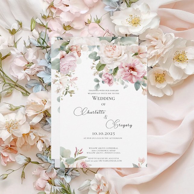 Convite Casamento romântico de rosas de aquarelas florais (Criador carregado)