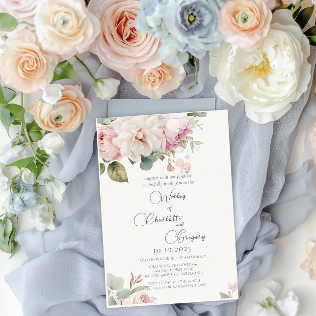 Convite Casamento romântico de rosas de aquarelas florais (Criador carregado)