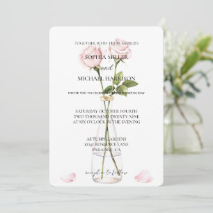 Convite Casamento Romântico de Rosas Rosa Floral Vase