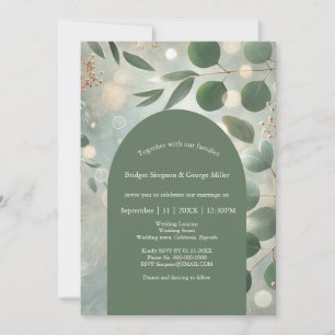 Convite Casamento Romântico de Sage Verde Eucalyptus