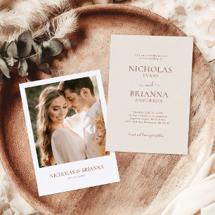 Convite Casamento Romântico de Terracota Minimalista Elega