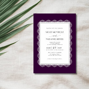 Convite Casamento Romântico Deep Plum & White Lace Old Mon