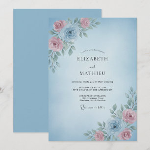 Convite Casamento Romântico Delicado Azul Céu
