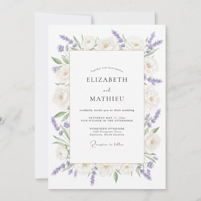 Convite Casamento Romântico Delicado de Lavanda (Frente)