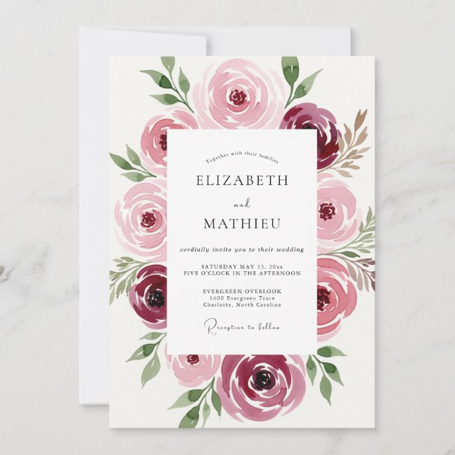 Convite Casamento Romântico Delicado Marrom (Frente)