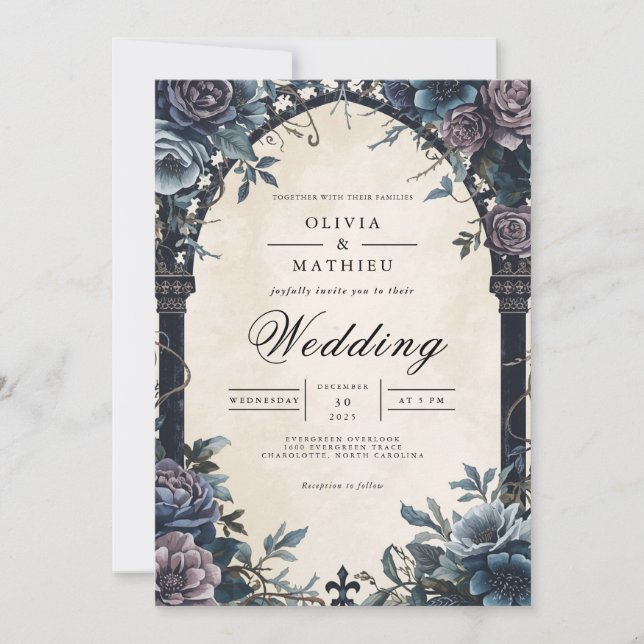Convite Casamento Romântico do Bloom da Meia-Noite (Frente)