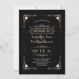 Convite Casamento Romântico do Excelente Negro Gatsby Art 