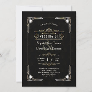 Convite Casamento Romântico do Excelente Negro Gatsby Art