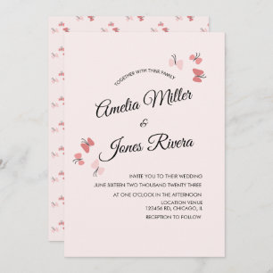 Convite Casamento Romântico do Jardim das Borboletas Rosa