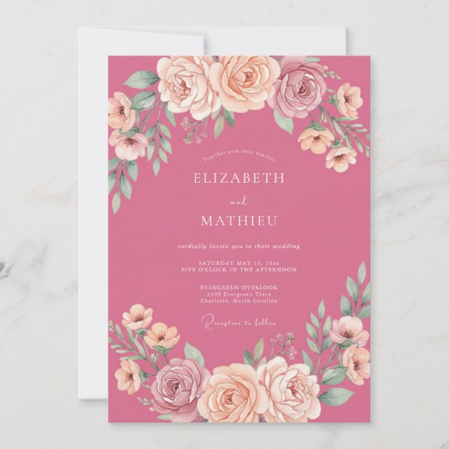 Convite Casamento Romântico e Charmoso Rosa (Frente)