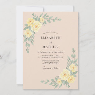 Convite Casamento Romântico e Elegante Amarelo
