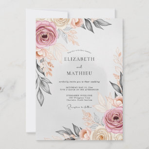 Convite Casamento Romântico e Elegante em Rosa Desbotado