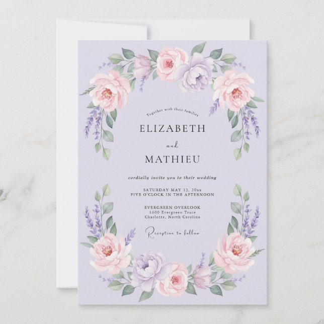 Convite Casamento Romântico e Sedutor de Lavanda (Frente)
