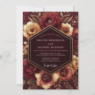 Convite Casamento Romântico e Sombrio com Floral Borgonha