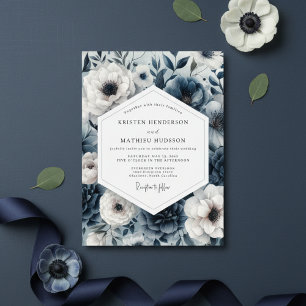 Convite Casamento Romântico e Sombrio com Floral Navy