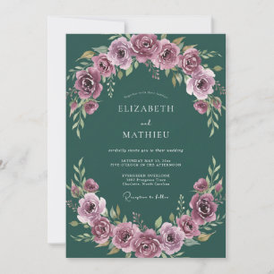 Convite Casamento Romântico e Sombrio Verde Esmeralda