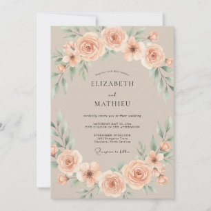 Convite Casamento Romântico Elegante Bege