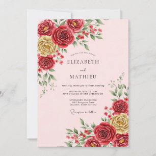 Convite Casamento Romântico Elegante Carmesim