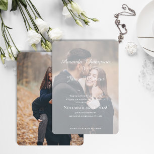 Convite Casamento Romântico Elegante com Duas Fotos Frente
