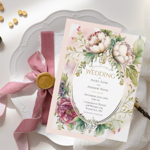 Convite Casamento Romântico Elegante com Rosa Esmaecido