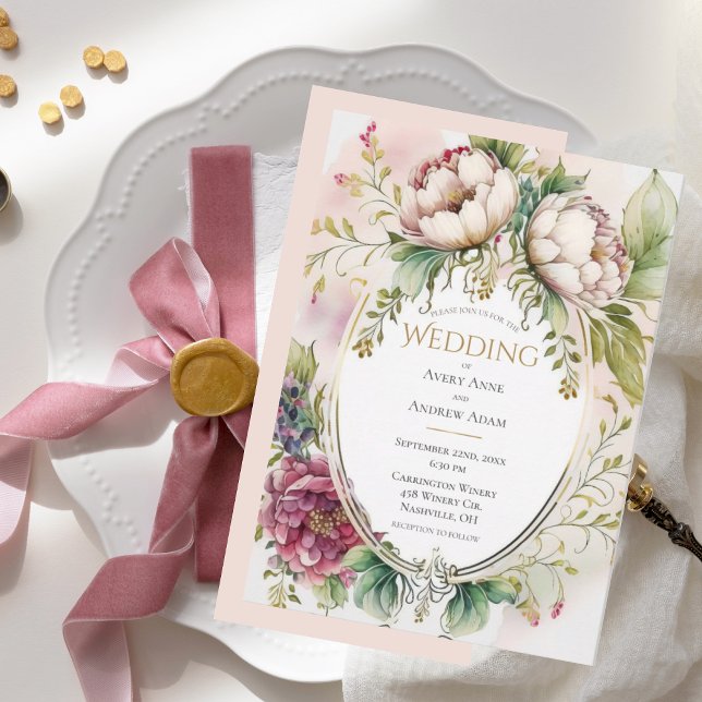 Convite Casamento Romântico Elegante com Rosa Esmaecido (Criador carregado)