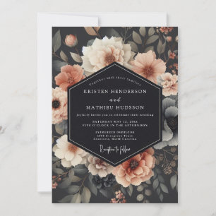 Convite Casamento Romântico em Flor Charcoal