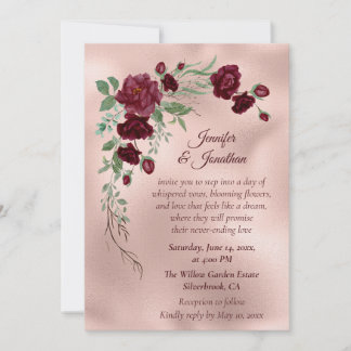 Convite Casamento Romântico em Rosa Dourado Floral Persona