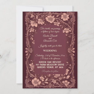 Convite Casamento Romântico em Vinhedo Toile Francês de Bo