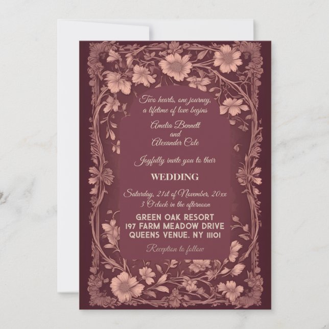 Convite Casamento Romântico em Vinhedo Toile Francês de Bo (Frente)