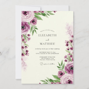 Convite Casamento Romântico Encantador de Ameixa