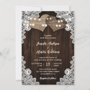 Convite Casamento Romântico entre Burlap e Lace String Li