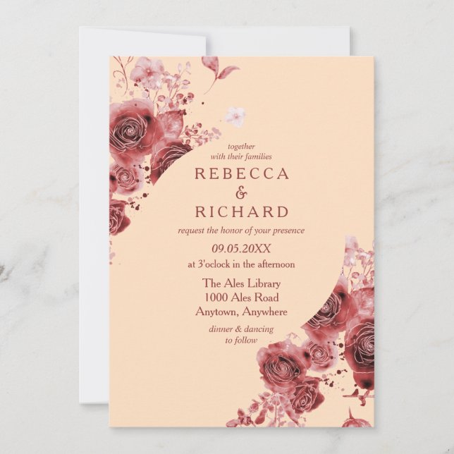 Convite Casamento romântico entre Pêssego e Borgonha de El (Frente)