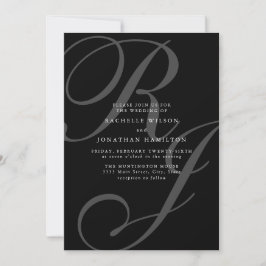 Convite Casamento romântico entre preto e branco e monogra