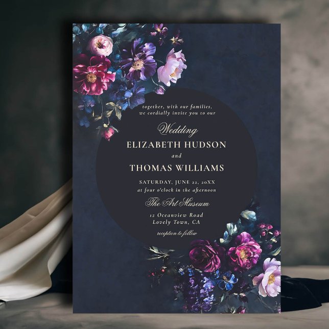Convite Casamento Romântico Escuro Florais Jewel Tones (dark moody romantic wedding invitation gothic florals jewel tones classy romance modern classic)