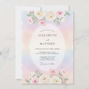 Convite Casamento Romântico Etéreo Arco-íris Pastel