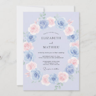 Convite Casamento Romântico Etéreo Azul Pó