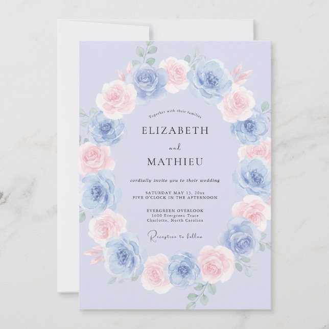 Convite Casamento Romântico Etéreo Azul Pó (Frente)