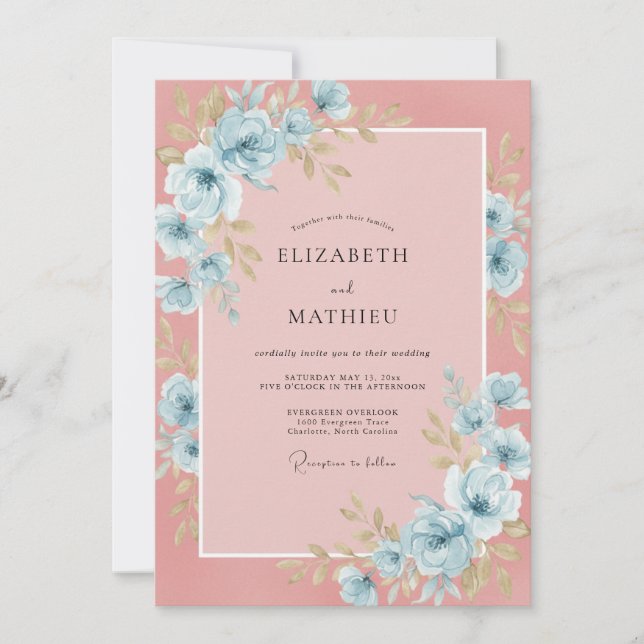 Convite Casamento Romântico Etéreo Azul Pó (Frente)