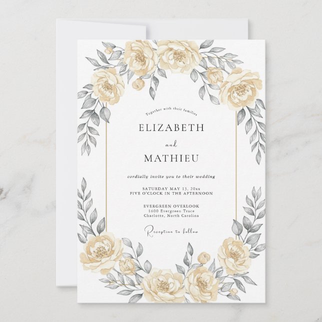 Convite Casamento Romântico Etéreo com Champanhe (Frente)