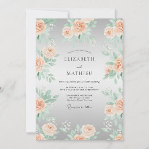 Convite Casamento Romântico Etéreo Flor de Pêssego