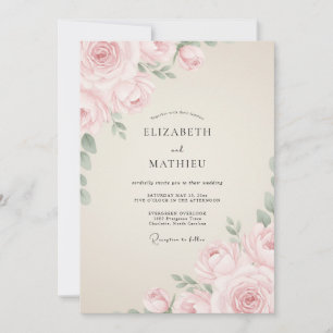 Convite Casamento Romântico Etéreo Rosa Desbotado
