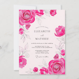 Convite Casamento Romântico Exquisito Rosa Quente