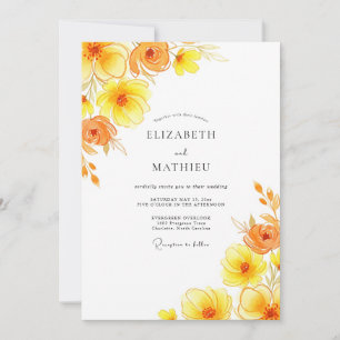 Convite Casamento Romântico Flor Amarela