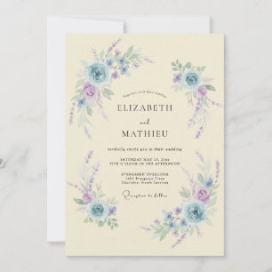 Convite Casamento Romântico Flor de Azul Pálido