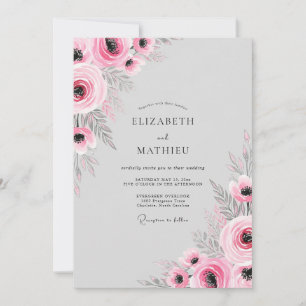 Convite Casamento Romântico Flor de Bloom Rosa Suave