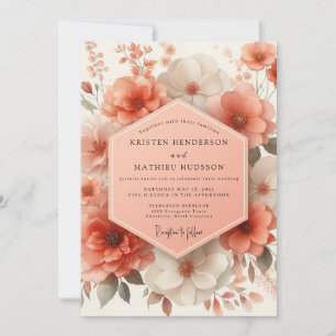 Convite Casamento Romântico Flor de Coral