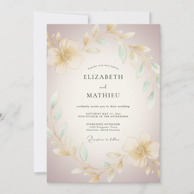 Convite Casamento Romântico Flor de Creme (Frente)