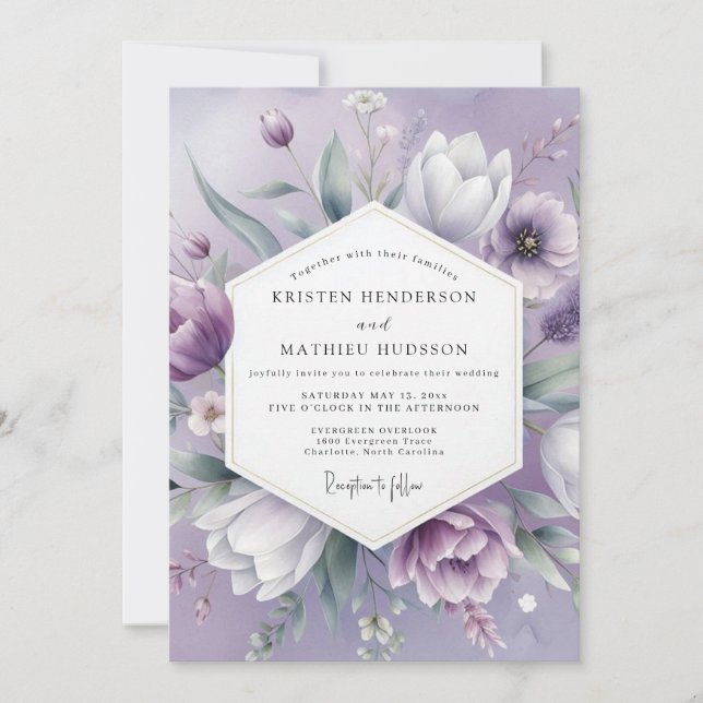 Convite Casamento Romântico Flor de Lavanda (Frente)