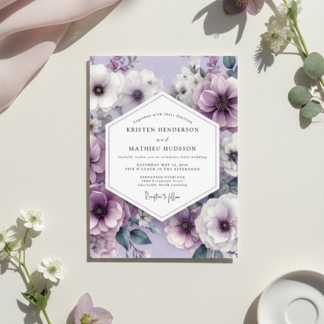 Convite Casamento Romântico Flor de Lavanda (Criador carregado)